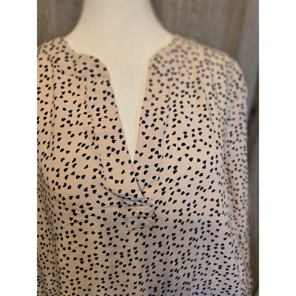 CAROLINA BELLE Plus Size SoftGirl Coquette Blouse 3X Beige Black Heart Print